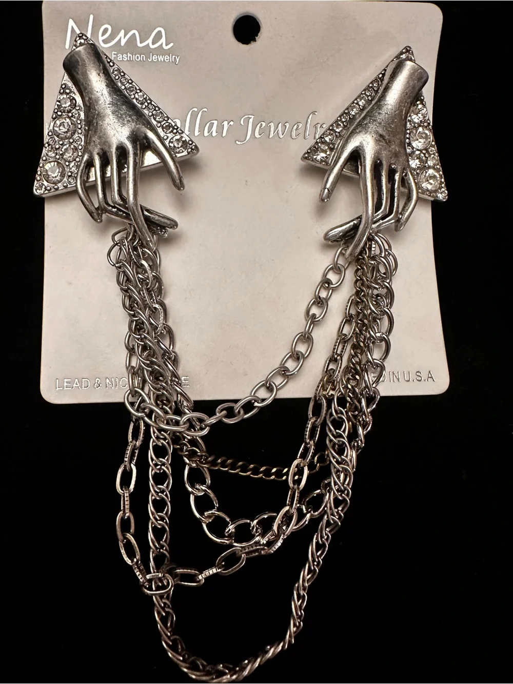 Victorian NWT Silver Skeleton hands Brooch/Collar/sweater Pin